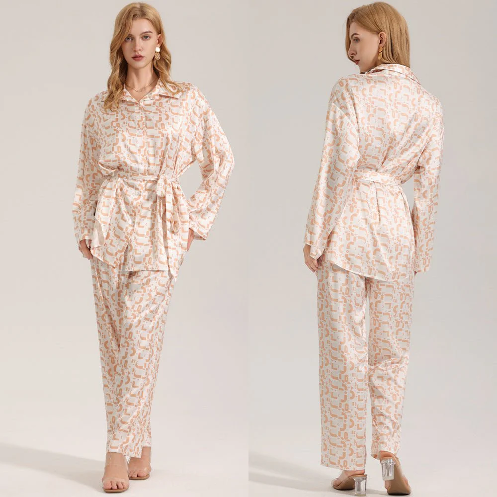 The Floral Luxe | Women's Printed Satin Long-Sleeve Top & Long Pants Pajama Set - Image 4