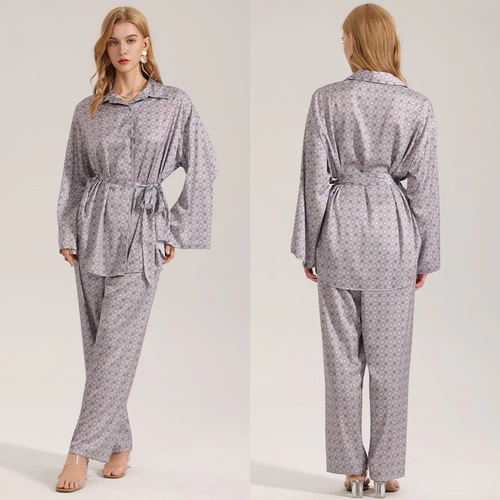 The Floral Luxe | Women's Printed Satin Long-Sleeve Top & Long Pants Pajama Set - Image 5