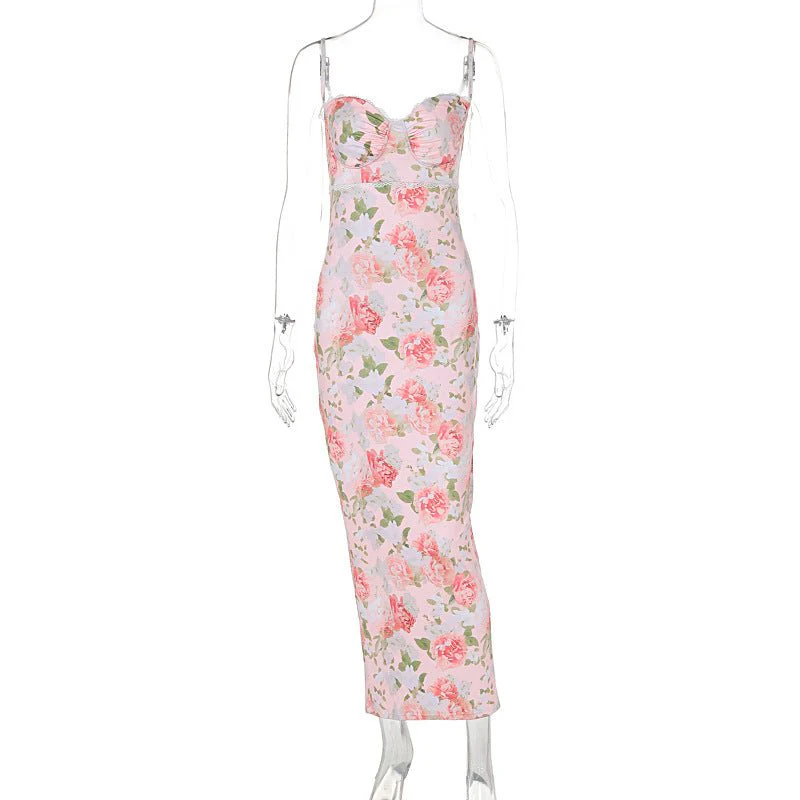 The Floral Slit | Multicolor Printed Suspender Maxi Dress - Image 2
