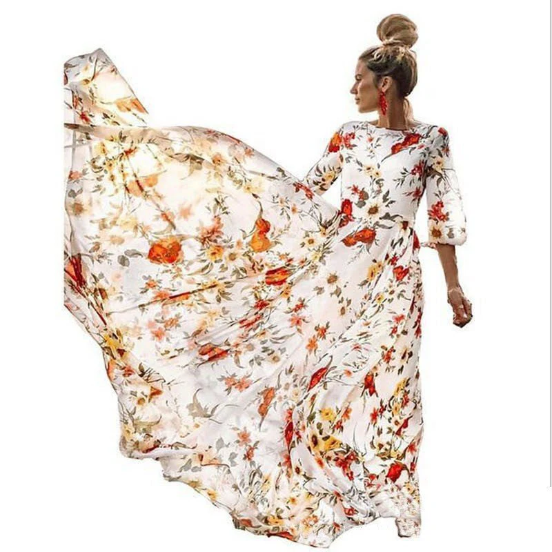 The Floral Whisper | Printed Princess Swing Long Dress - Image 4