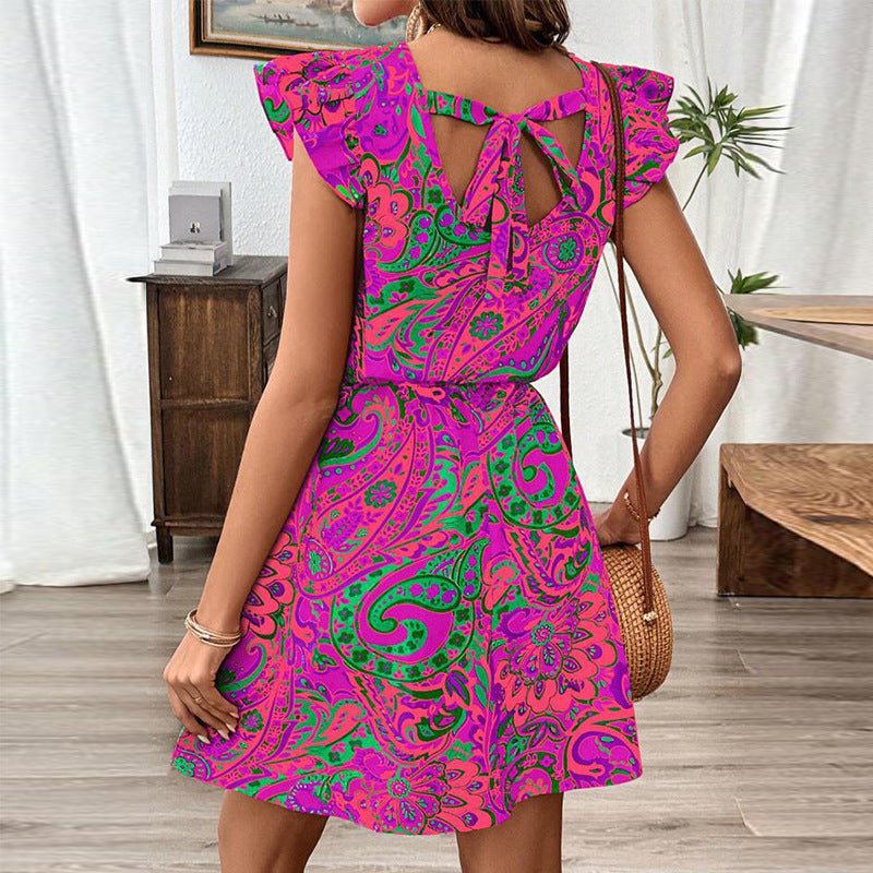 The Floral Whisper | Women's Lotus Leaf Sleeve Floral A-Line Midi Dress FD - Image 3