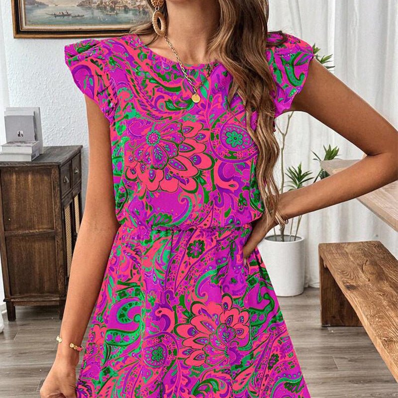 The Floral Whisper | Women's Lotus Leaf Sleeve Floral A-Line Midi Dress FD - Image 4