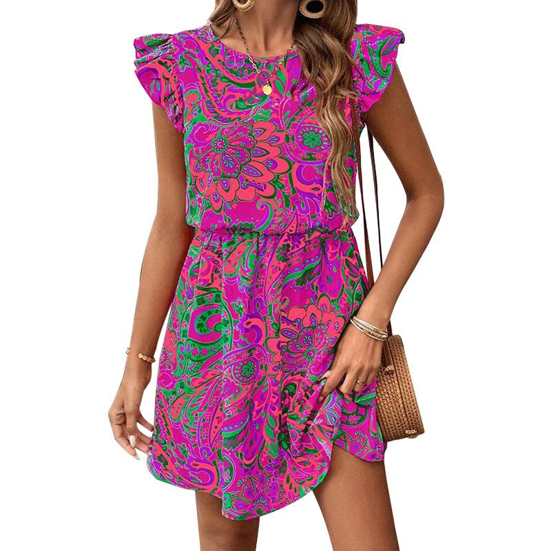 The Floral Whisper | Women's Lotus Leaf Sleeve Floral A-Line Midi Dress FD - Image 5