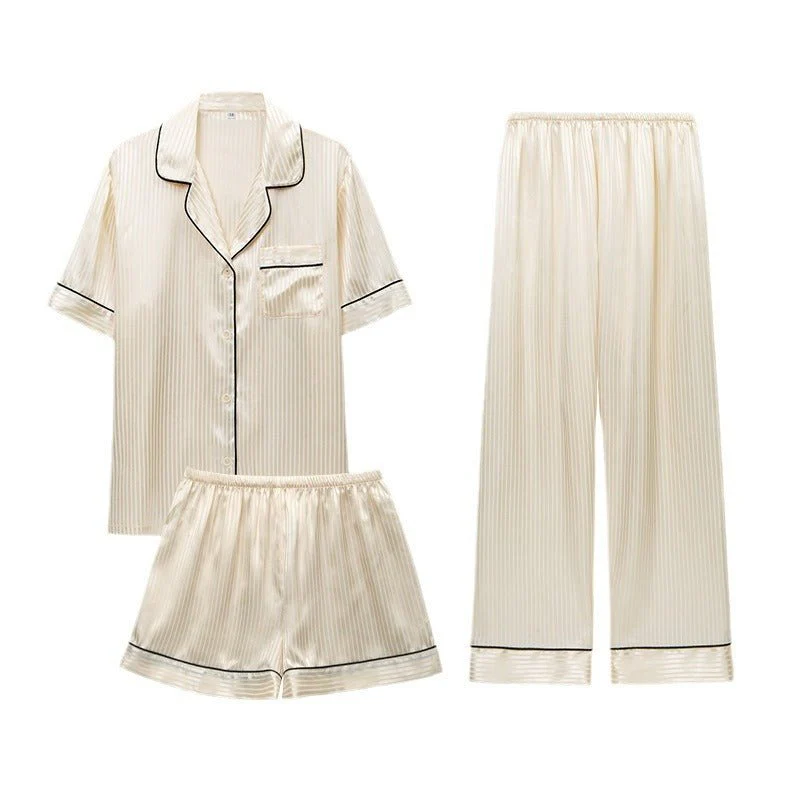 The French Breeze | Solid Color Short-Sleeve Satin Three-Piece Sleep Set - Image 5