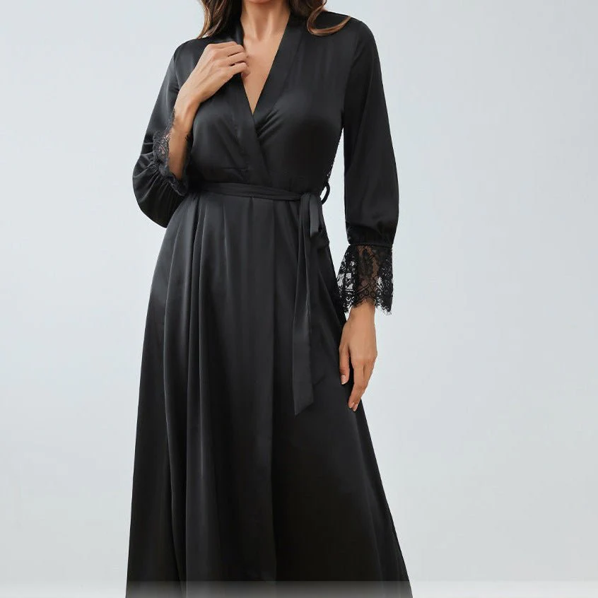 The French Lace | Solid Color Backless Satin Long-Sleeve Romper Sleepwear