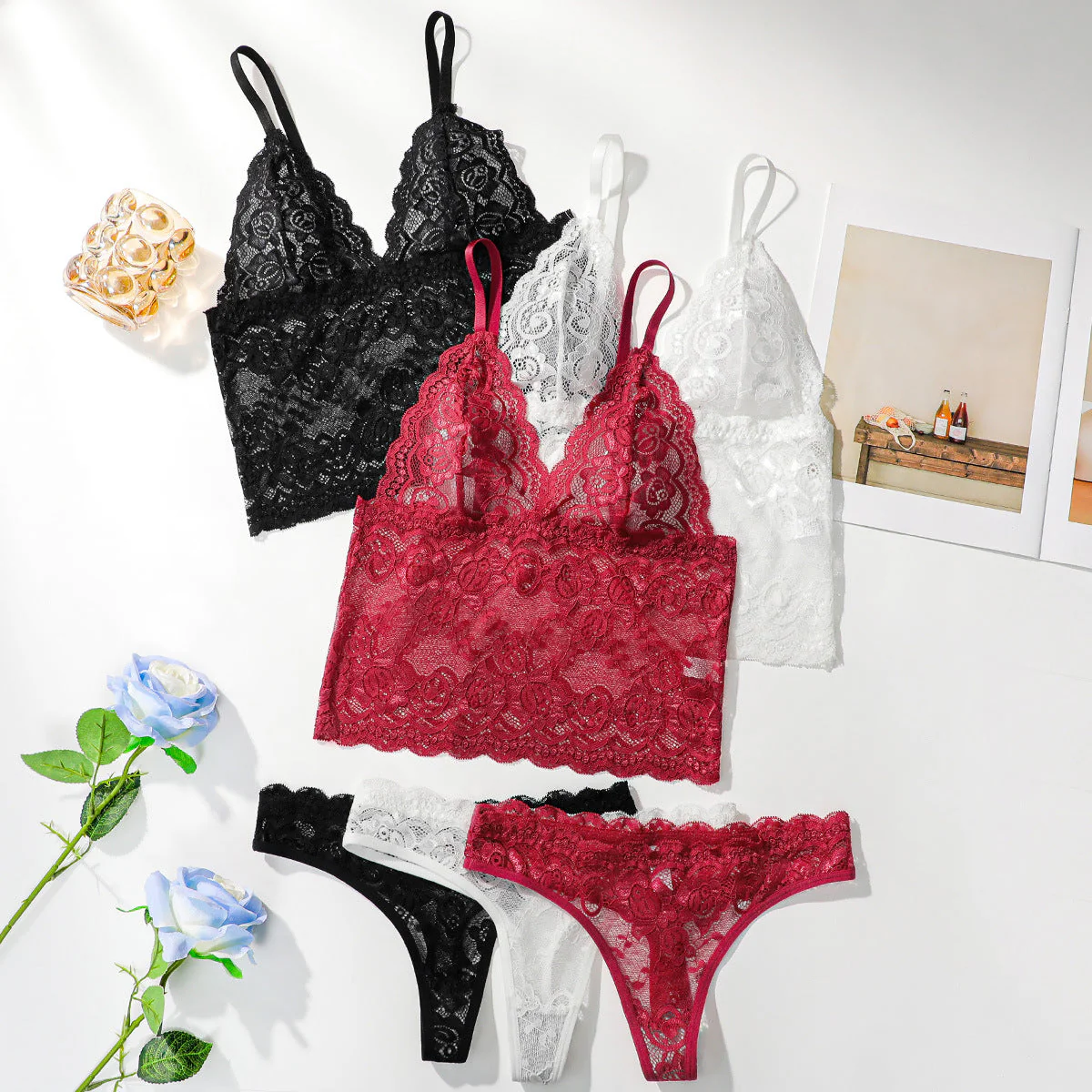 The French Lace | Women's Ultra-Thin Lace Wireless Triangle Bra & Panty Set - Image 2