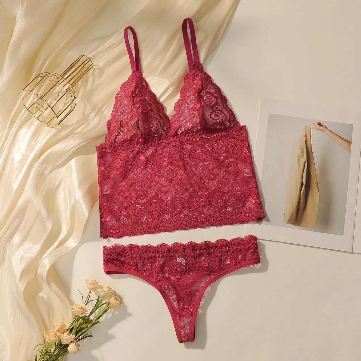 The French Lace | Women's Ultra-Thin Lace Wireless Triangle Bra & Panty Set - Image 7