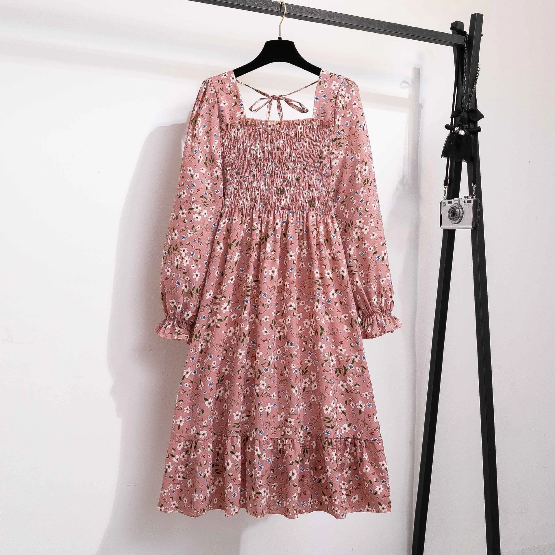 The French Whisper | Floral Off-Shoulder Lotus-Leaf Long-Sleeve Dress - Image 5