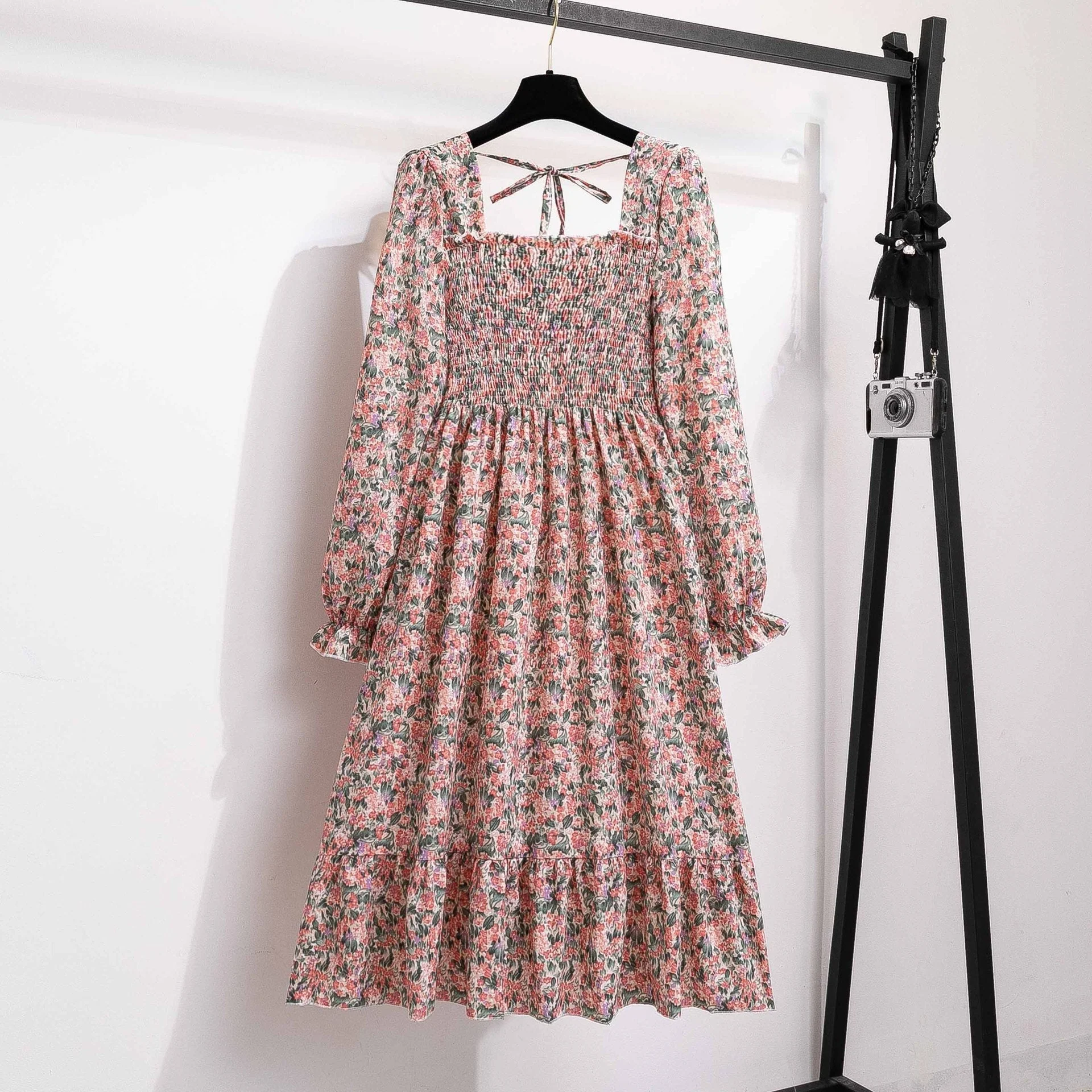 The French Whisper | Floral Off-Shoulder Lotus-Leaf Long-Sleeve Dress - Image 6