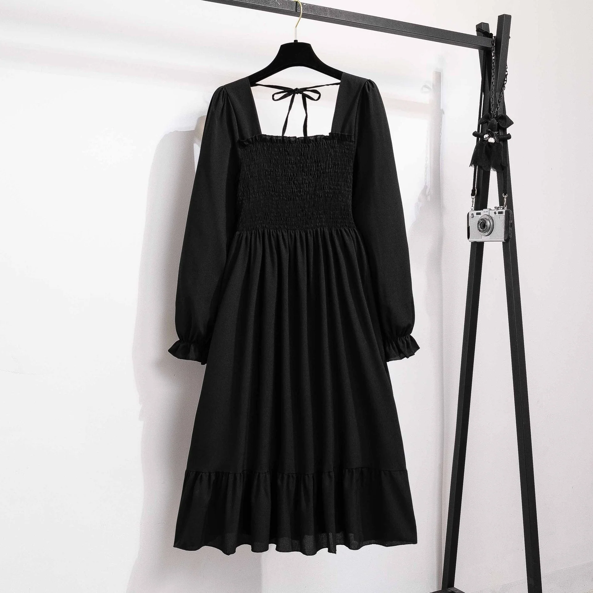 The French Whisper | Floral Off-Shoulder Lotus-Leaf Long-Sleeve Dress - Image 7