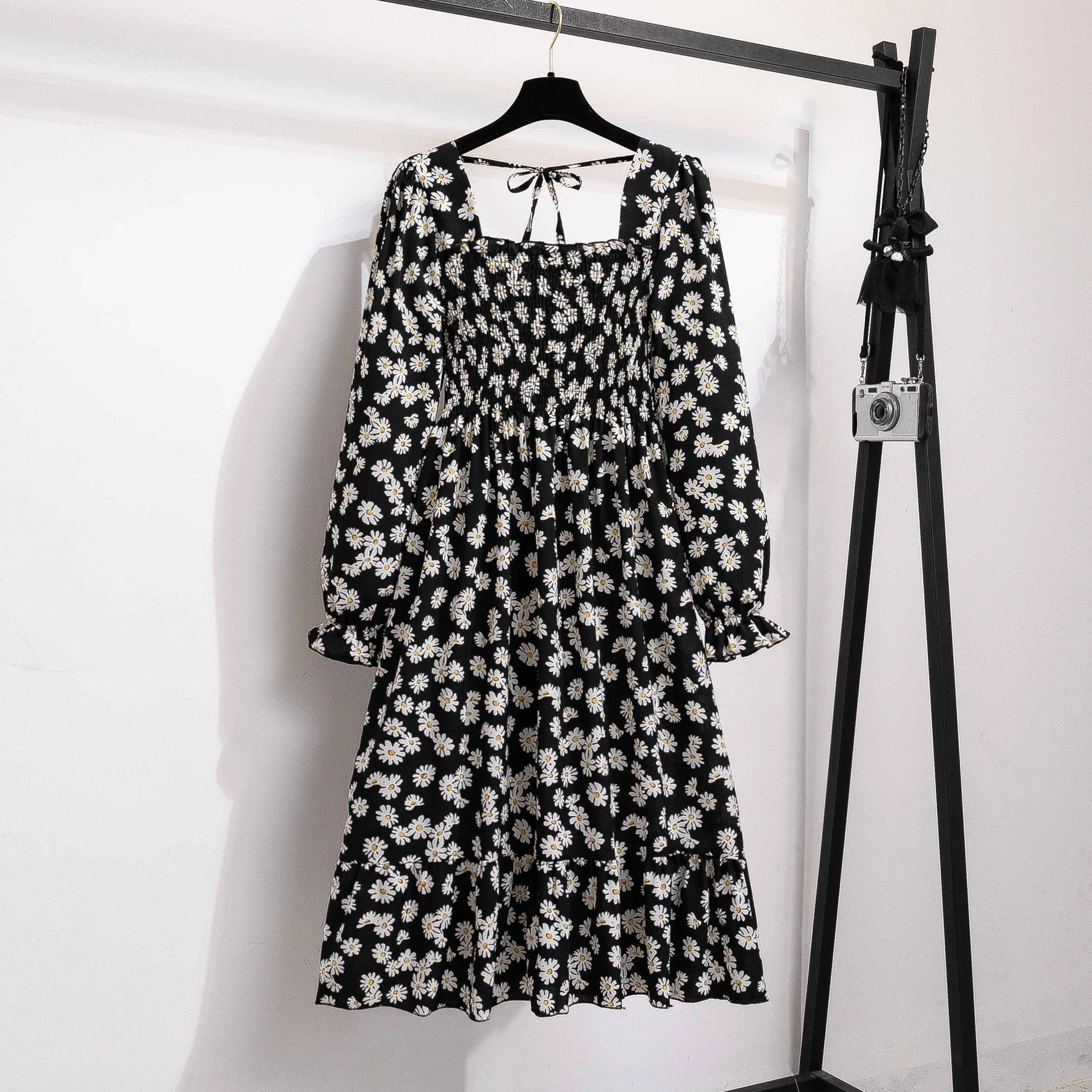 The French Whisper | Floral Off-Shoulder Lotus-Leaf Long-Sleeve Dress - Image 8