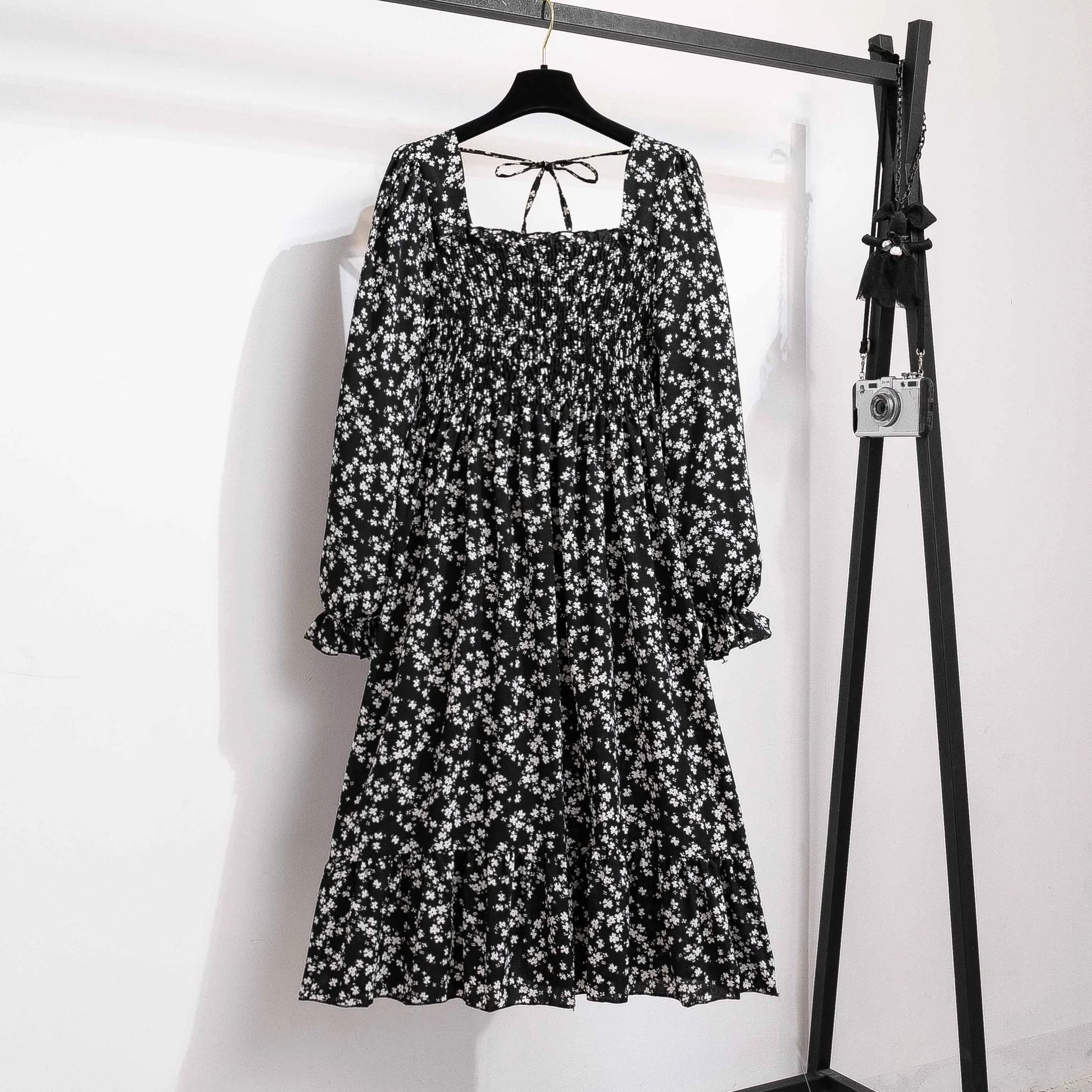 The French Whisper | Floral Off-Shoulder Lotus-Leaf Long-Sleeve Dress - Image 9