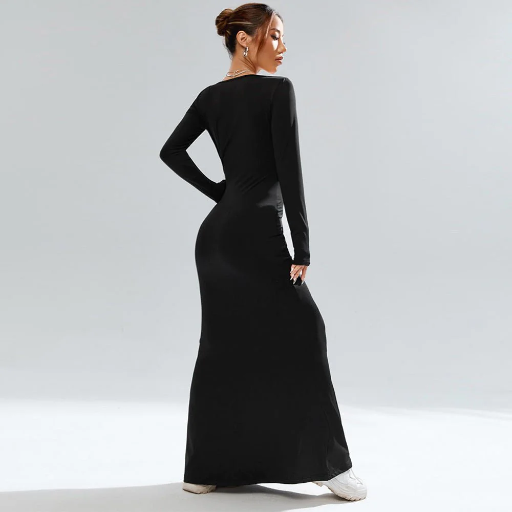 The Glamour Curve | Black Square-Neck Fishtail Bodycon Maxi Dress - Image 2
