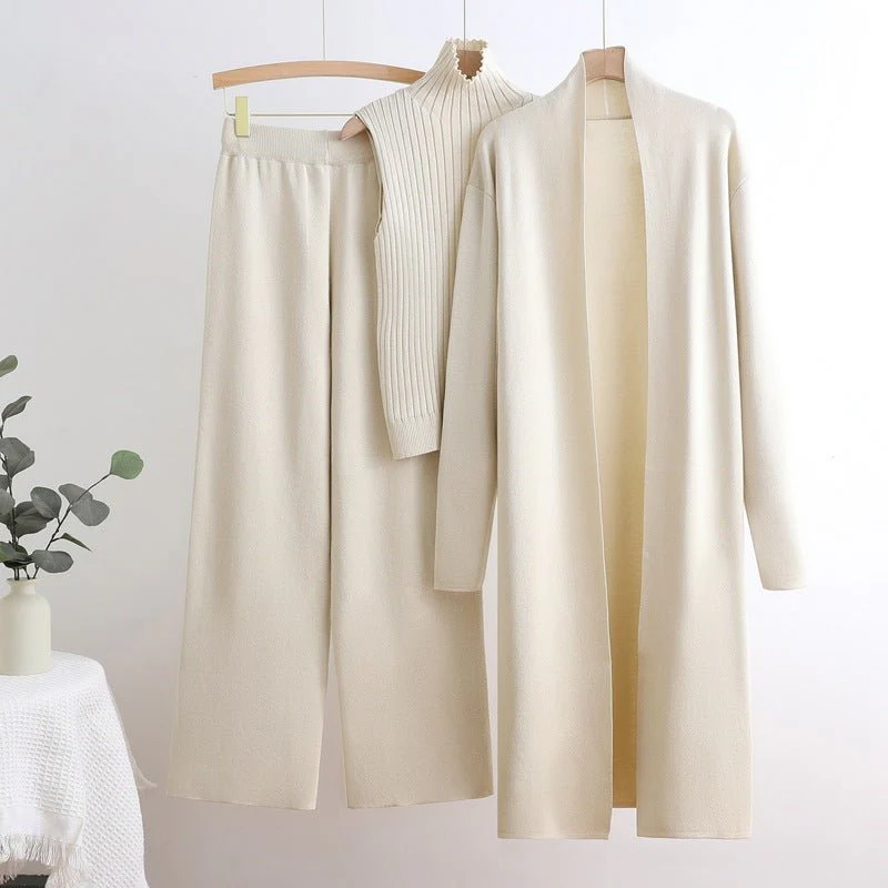 The Goddess Ensemble | Three-Piece High Collar Sweater & Wide Leg Pants Set - Image 5