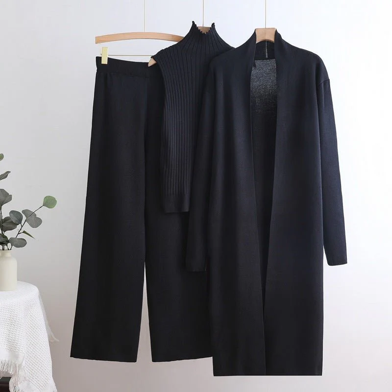 The Goddess Ensemble | Three-Piece High Collar Sweater & Wide Leg Pants Set - Image 7