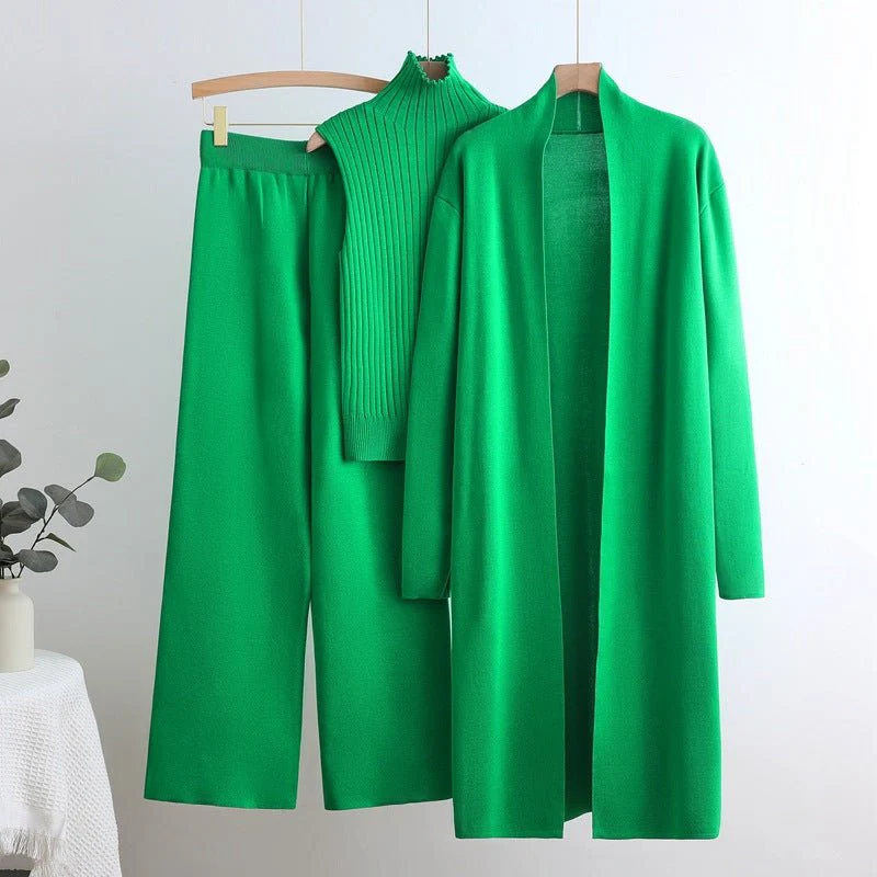 The Goddess Ensemble | Three-Piece High Collar Sweater & Wide Leg Pants Set FD - Image 3