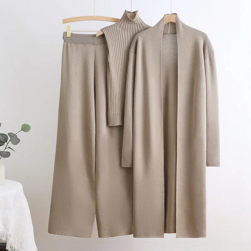 The Goddess Ensemble | Three-Piece High Collar Sweater & Wide Leg Pants Set FD - Image 7