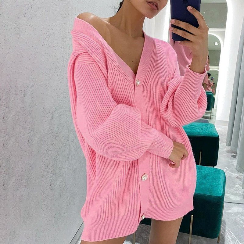 The Graceful Bloom | Women's V-Neck Bubble Sleeve Cardigan Sweater - Image 10