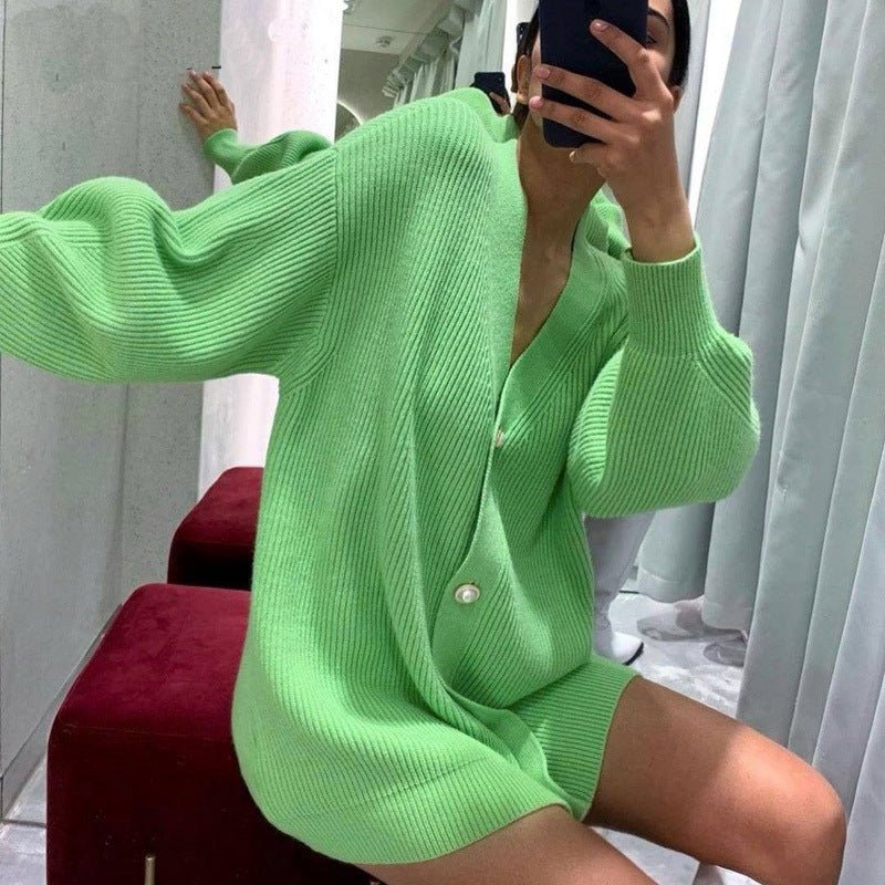 The Graceful Bloom | Women's V-Neck Bubble Sleeve Cardigan Sweater - Image 13