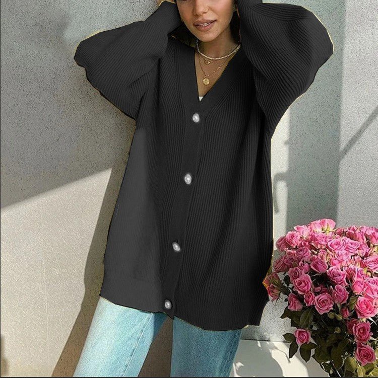 The Graceful Bloom | Women's V-Neck Bubble Sleeve Cardigan Sweater - Image 15