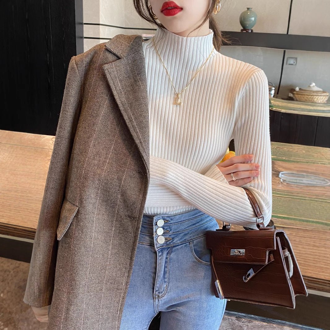 The Graceful Contour | Women's Slim-Fit Semi-Turtleneck Pullover Sweater - Image 3
