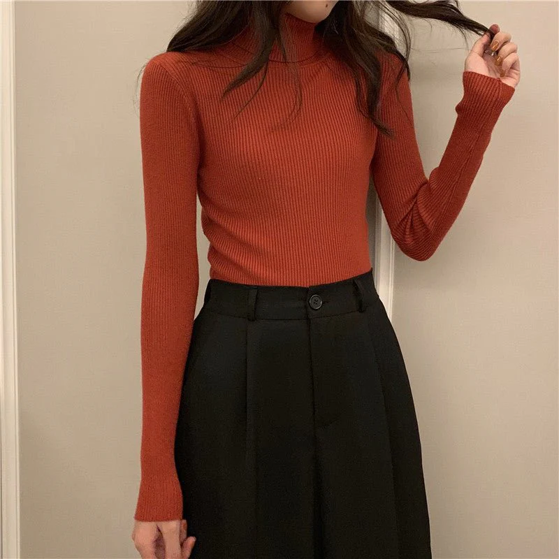 The Graceful Embrace | Women's High Collar Slim Fit Pullover Sweater - Image 12