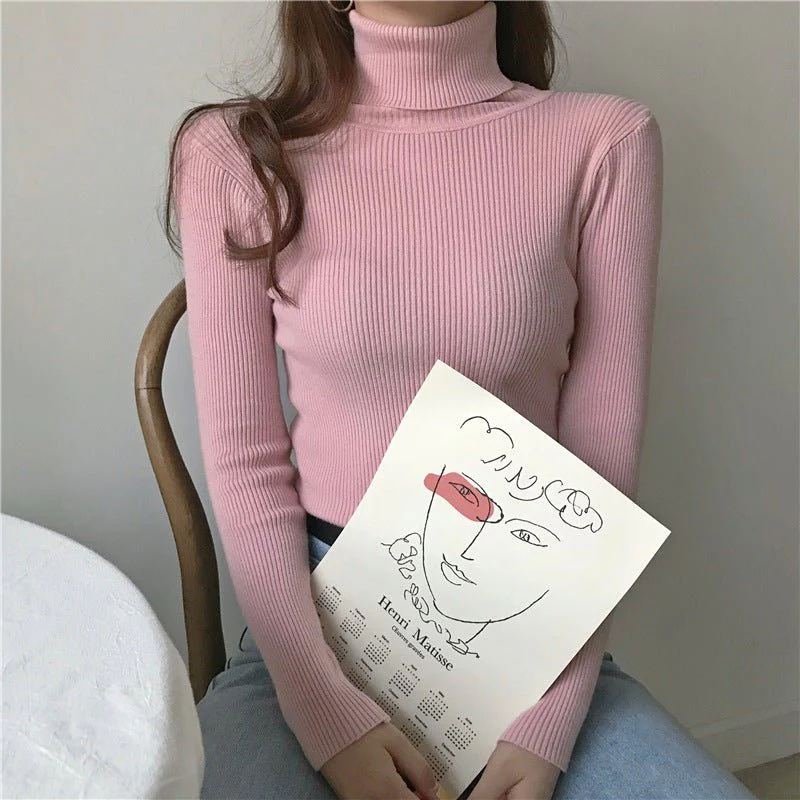 The Graceful Embrace | Women's High Collar Slim Fit Pullover Sweater - Image 13