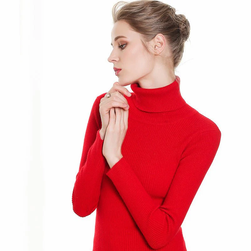 The Graceful Embrace | Women's High Collar Slim Fit Pullover Sweater - Image 14
