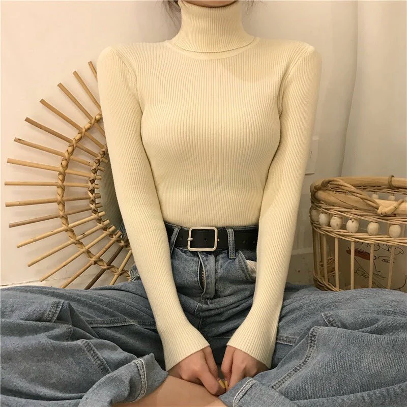 The Graceful Embrace | Women's High Collar Slim Fit Pullover Sweater - Image 24