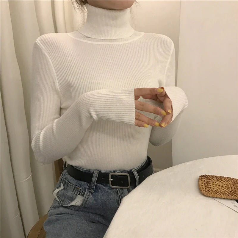 The Graceful Embrace | Women's High Collar Slim Fit Pullover Sweater - Image 6