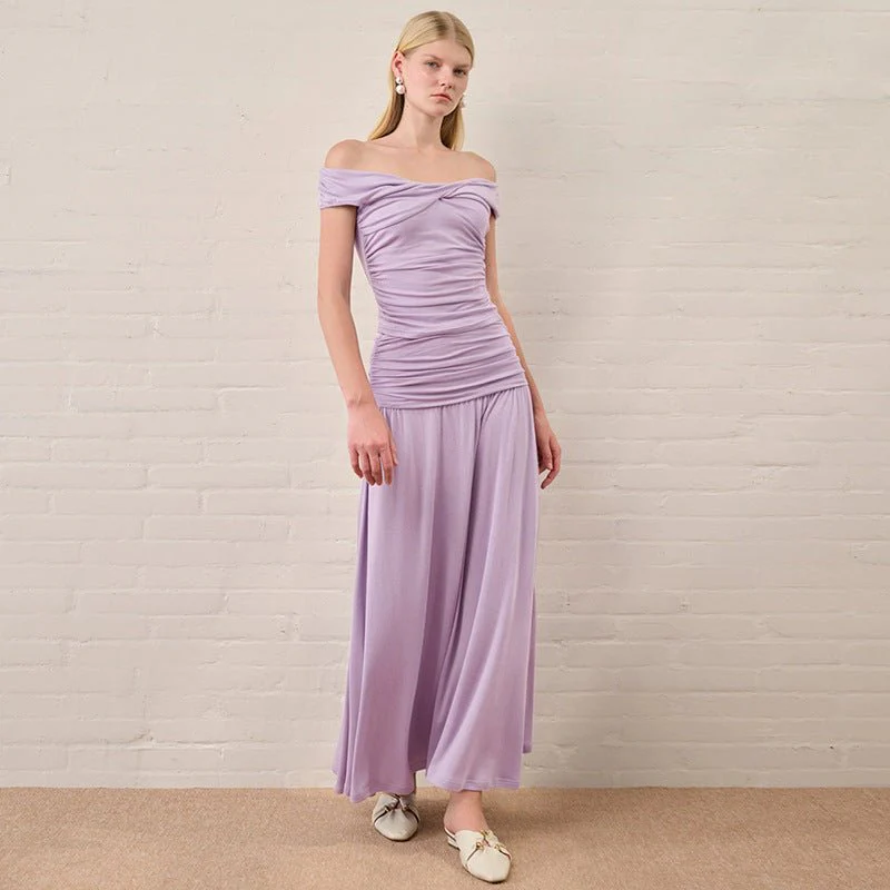 The Graceful Twist | Off-Shoulder Knot Top & Flared Long Skirt Set - Image 2