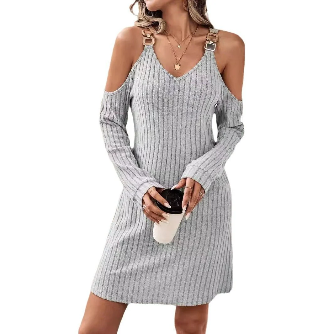 The Grey Intellectual | Women's High-Waist V-Neck Knitted Mini Dress - Image 5