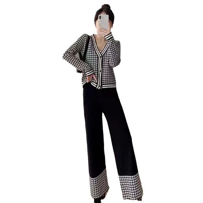The Grid Muse | Women's Thousand Birds Grid Knitted Two-Piece Pants Set - Image 5