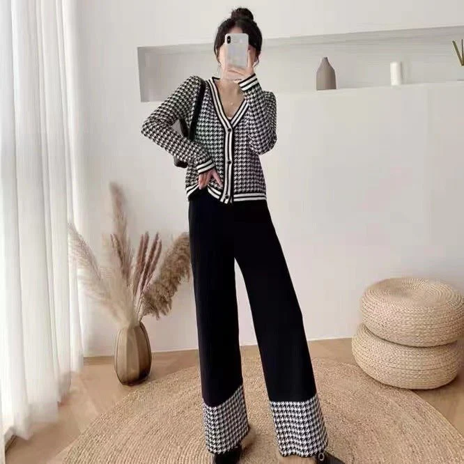 The Grid Muse | Women's Thousand Birds Grid Knitted Two-Piece Pants Set - Image 6