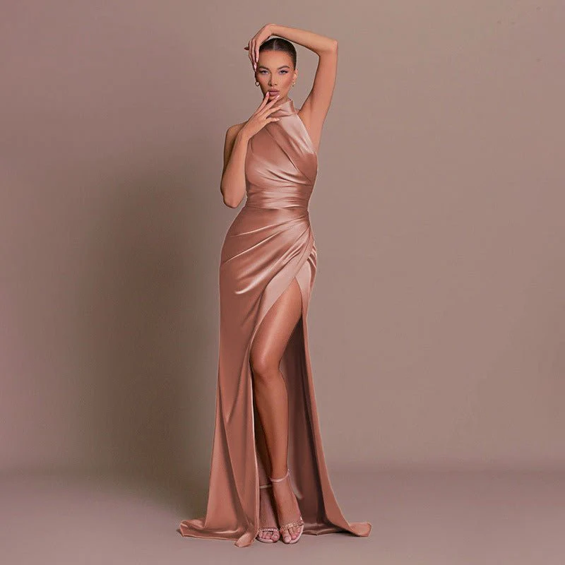 The Halter Elegance | Women's Sleeveless Stand Collar Slit Maxi Dress - Image 10