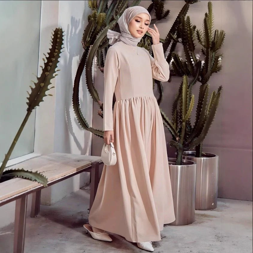 The Hepburn Grace | Solid Color Round-Neck Long-Sleeve A-Line Dress - Image 3