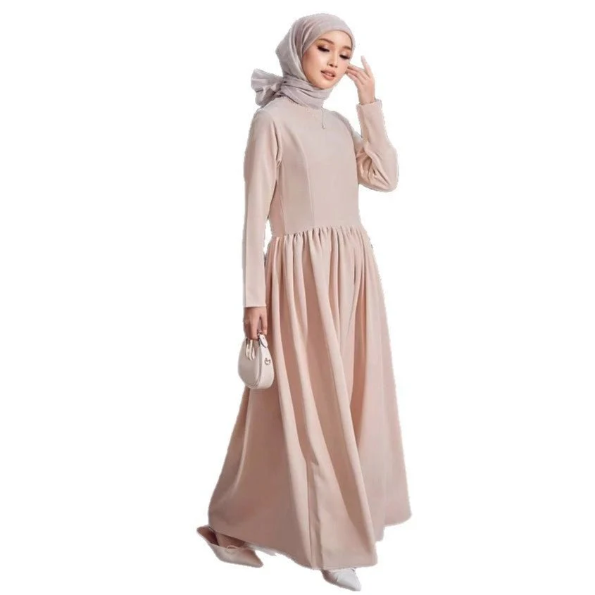 The Hepburn Grace | Solid Color Round-Neck Long-Sleeve A-Line Dress - Image 5