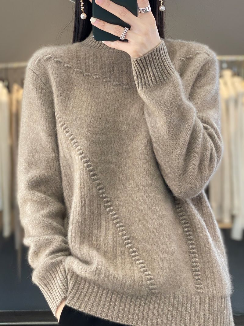 The Hooded Cozy | Solid Color Thickened Drum Wave Hooded Knit Pullover Sweater