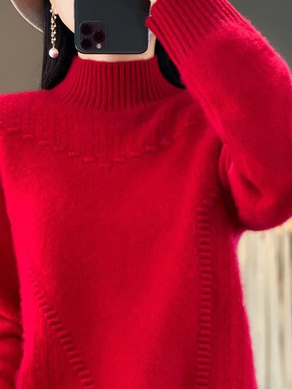 The Hooded Cozy | Solid Color Thickened Drum Wave Hooded Knit Pullover Sweater - Image 10