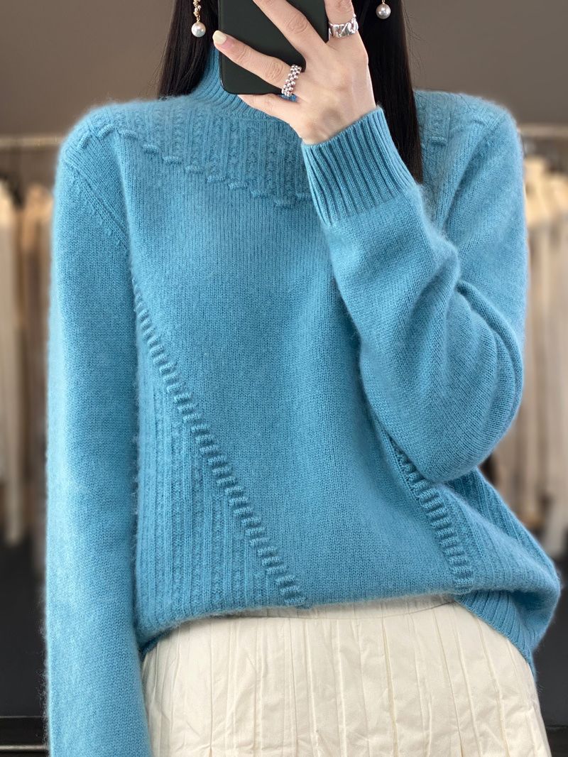 The Hooded Cozy | Solid Color Thickened Drum Wave Hooded Knit Pullover Sweater - Image 3