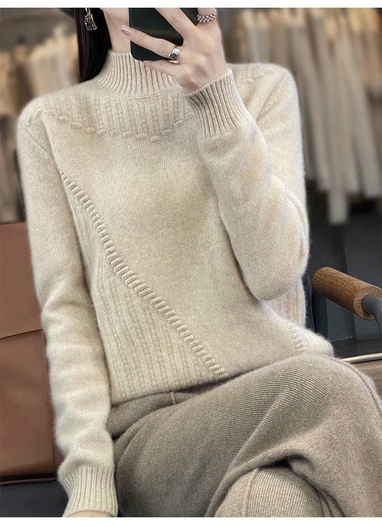 The Hooded Cozy | Solid Color Thickened Drum Wave Hooded Knit Pullover Sweater FD - Image 12