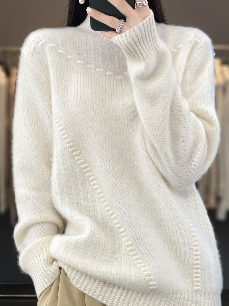 The Hooded Cozy | Solid Color Thickened Drum Wave Hooded Knit Pullover Sweater FD - Image 2