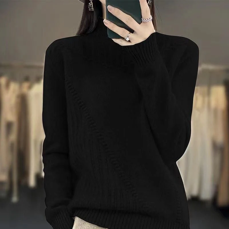 The Hooded Cozy | Solid Color Thickened Drum Wave Hooded Knit Pullover Sweater FD - Image 8