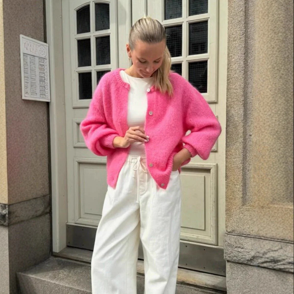 The Ice Cream Dream | Solid Color Mohair Blend Button-Up Cardigan Sweater - Image 3