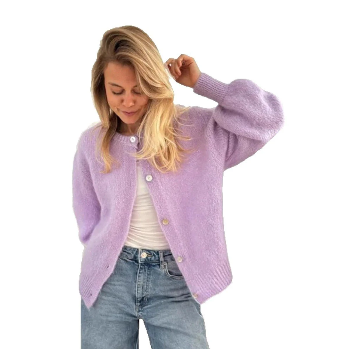 The Ice Cream Dream | Solid Color Mohair Blend Button-Up Cardigan Sweater - Image 5