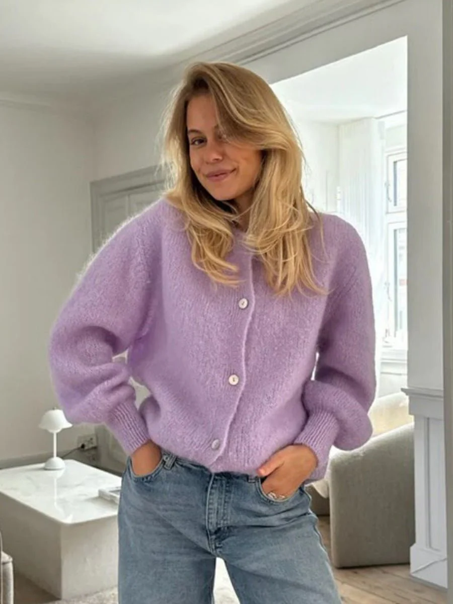 The Ice Cream Dream | Solid Color Mohair Blend Button-Up Cardigan Sweater - Image 9