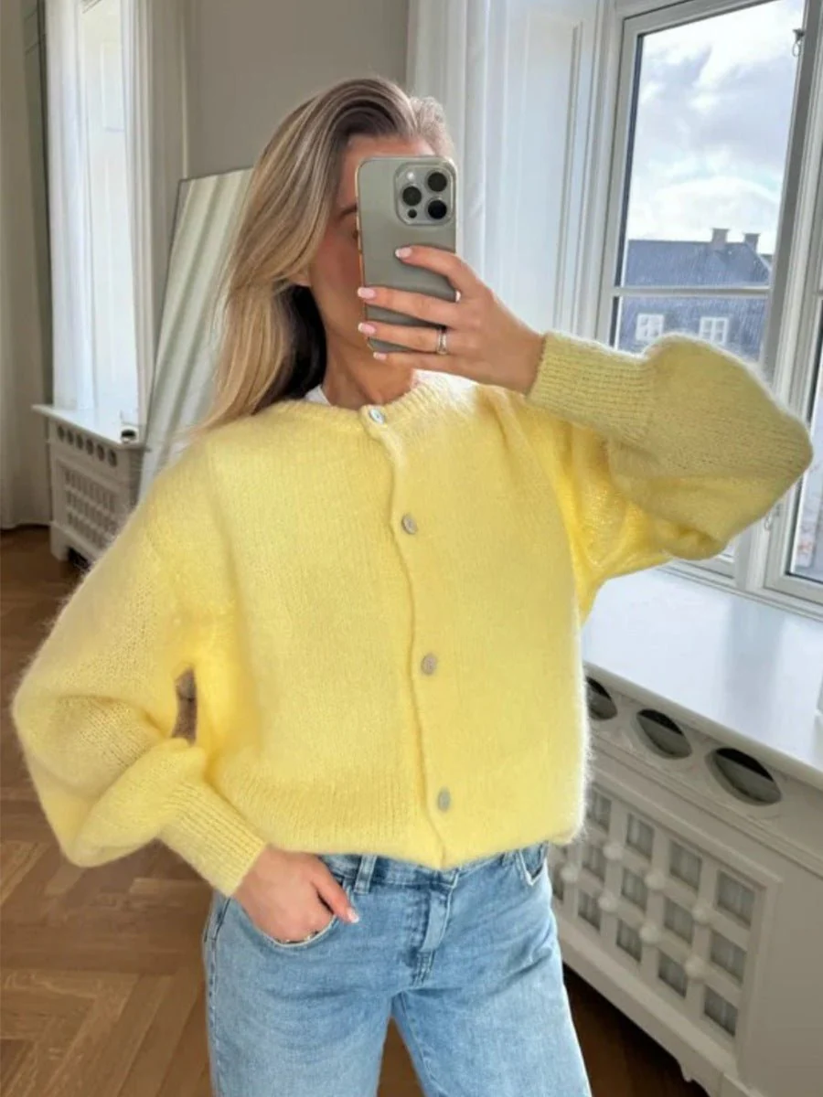 The Ice Cream Dream | Solid Color Mohair Blend Button-Up Cardigan Sweater FD - Image 12