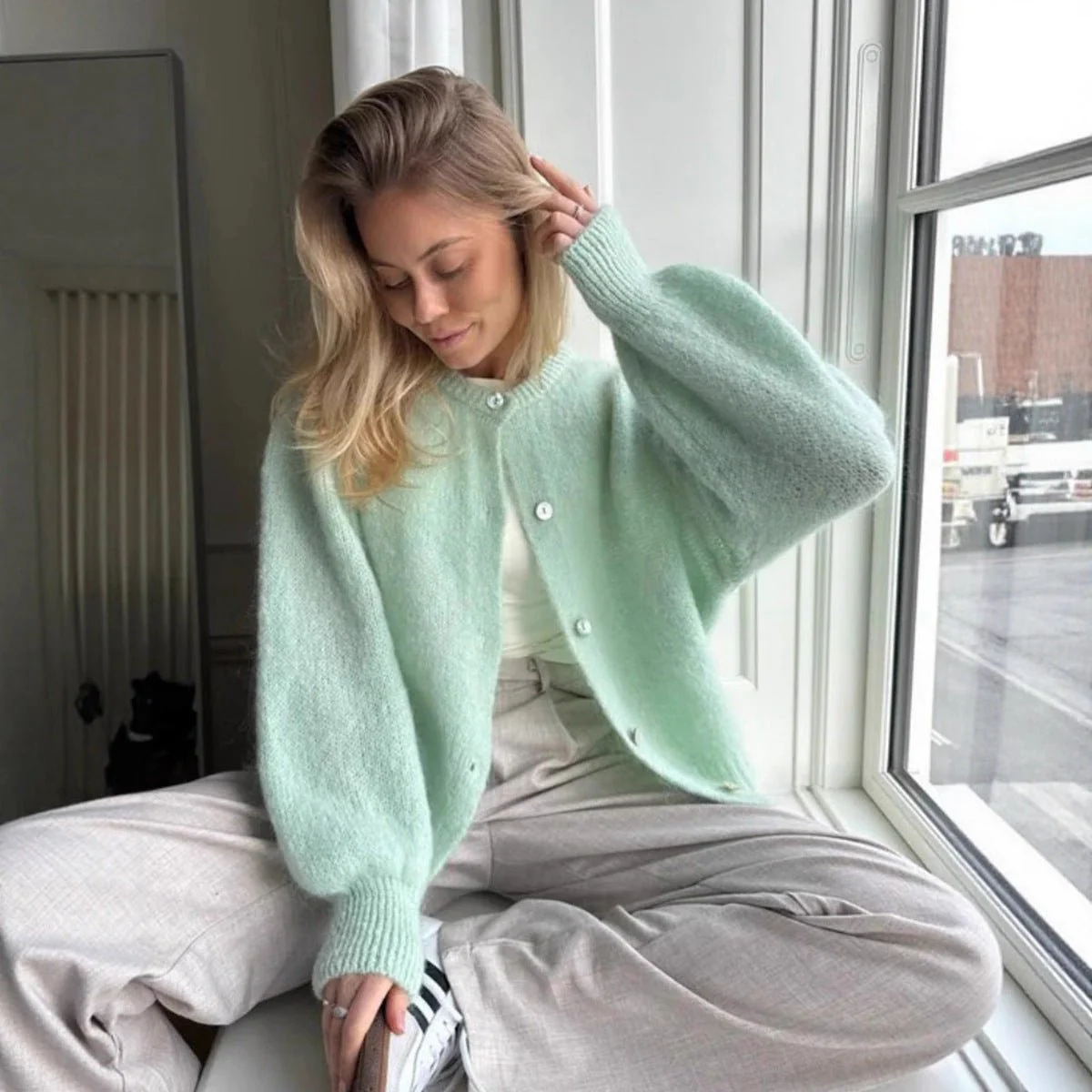 The Ice Cream Dream | Solid Color Mohair Blend Button-Up Cardigan Sweater FD - Image 4