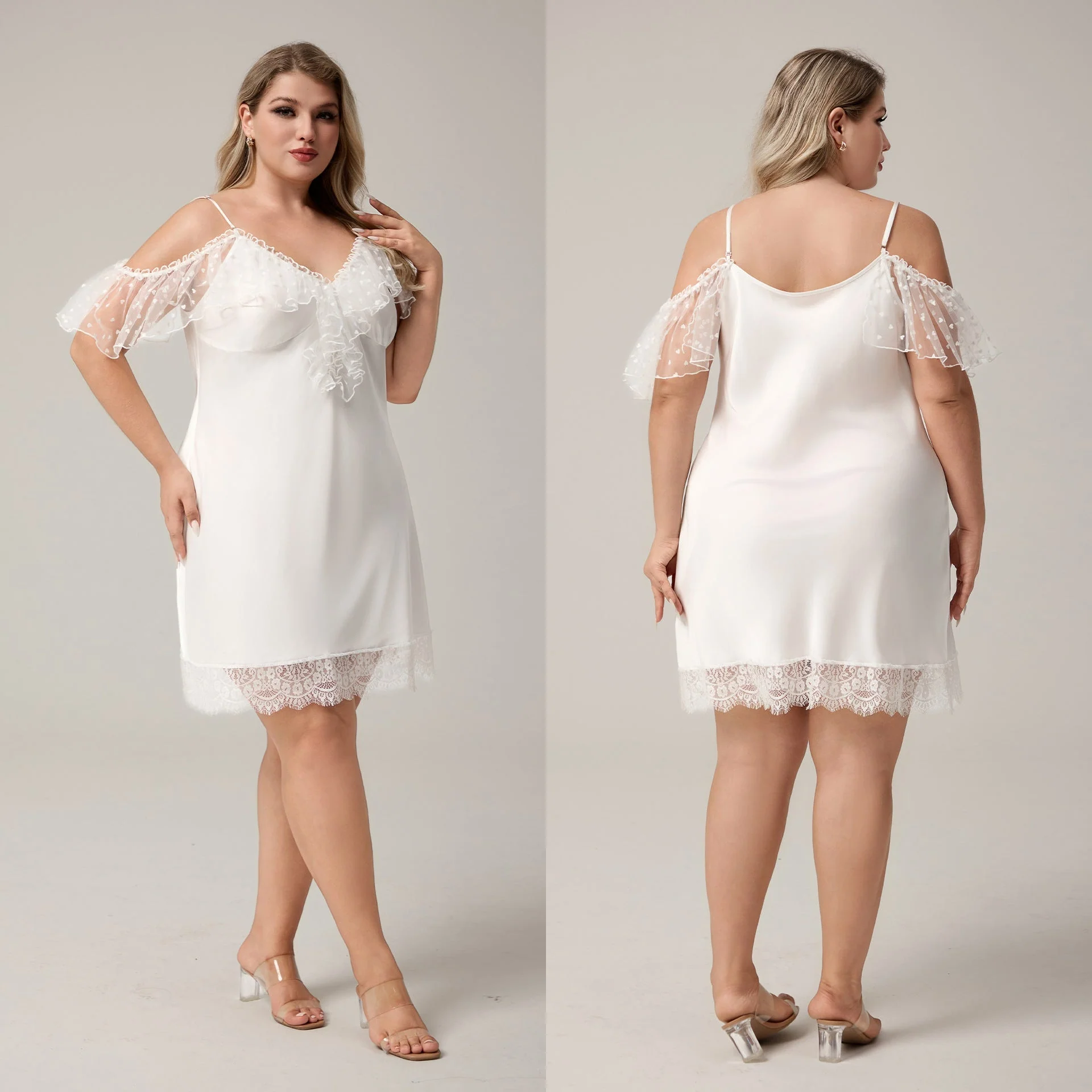 The Ice Silk Allure | White Lace Strap Mini Sleep Dress - Image 6