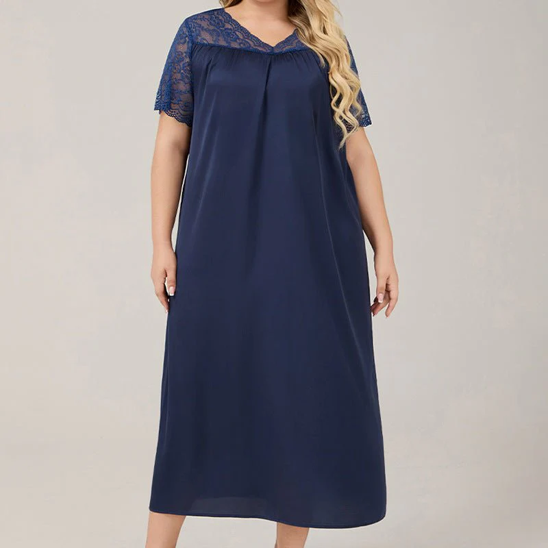 The Ice Silk Elegance | Solid Color V-Neck Short-Sleeve Maxi Sleep Dress